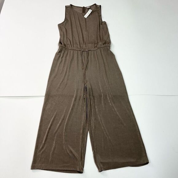 Chico's Travelers Jumpsuit Women 16/18 Large Jersey Stretch Tan Slinky Pants NEW - Picture 1 of 12